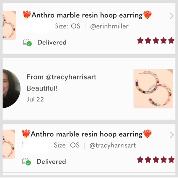 LAST! Multi marble resin drop hoop earrings stud huggie - Picture 2 of 10